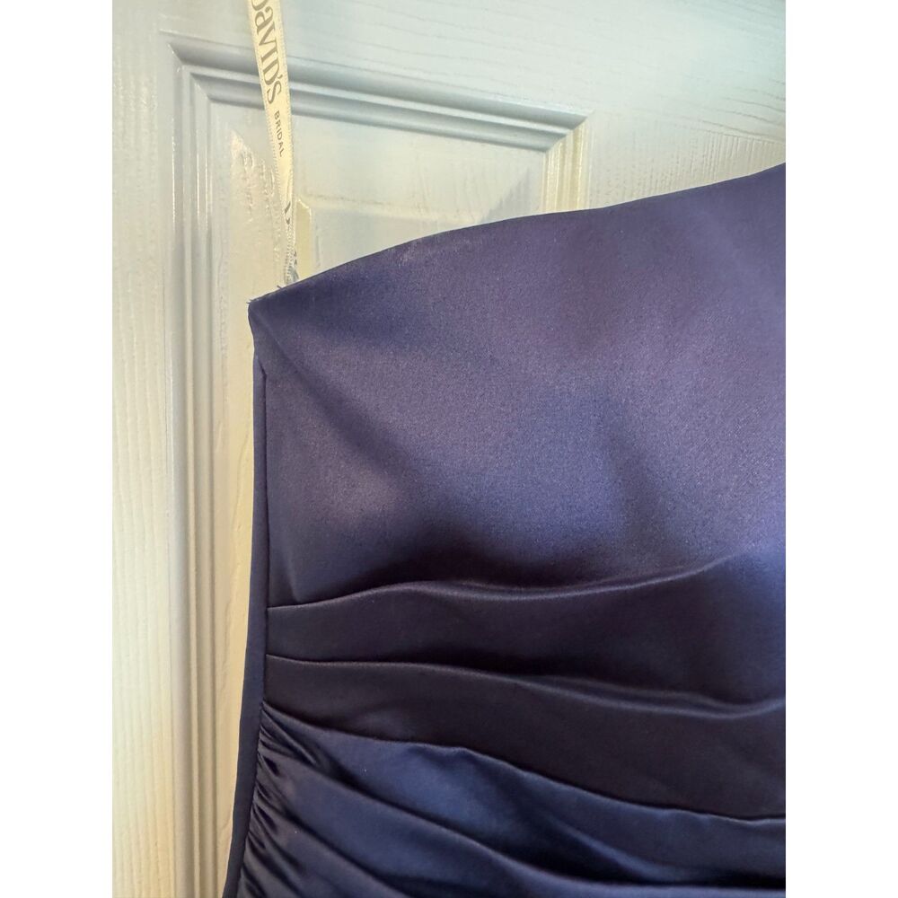 David's Bridal Navy One-Shoulder Formal Gown Sz. 10 NWT Rhinestone Maxi Dress - Picture 9 of 11